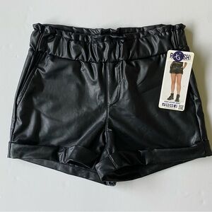 Vegan Leather Shorts Size XS Black New NWT Pull On Cuffs Rewash Pockets Faux